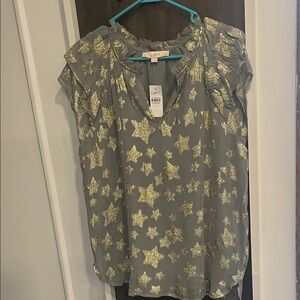 LOFT Women's Holiday Top with Gold Star Pattern